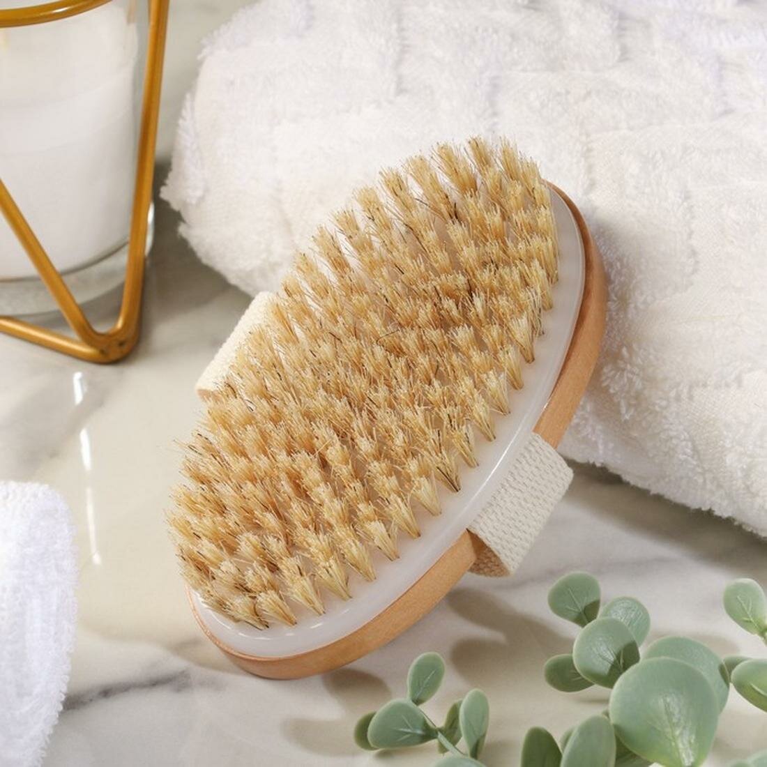 Щётка массажная для тела Добропаровъ из натуральной щетины гладкая