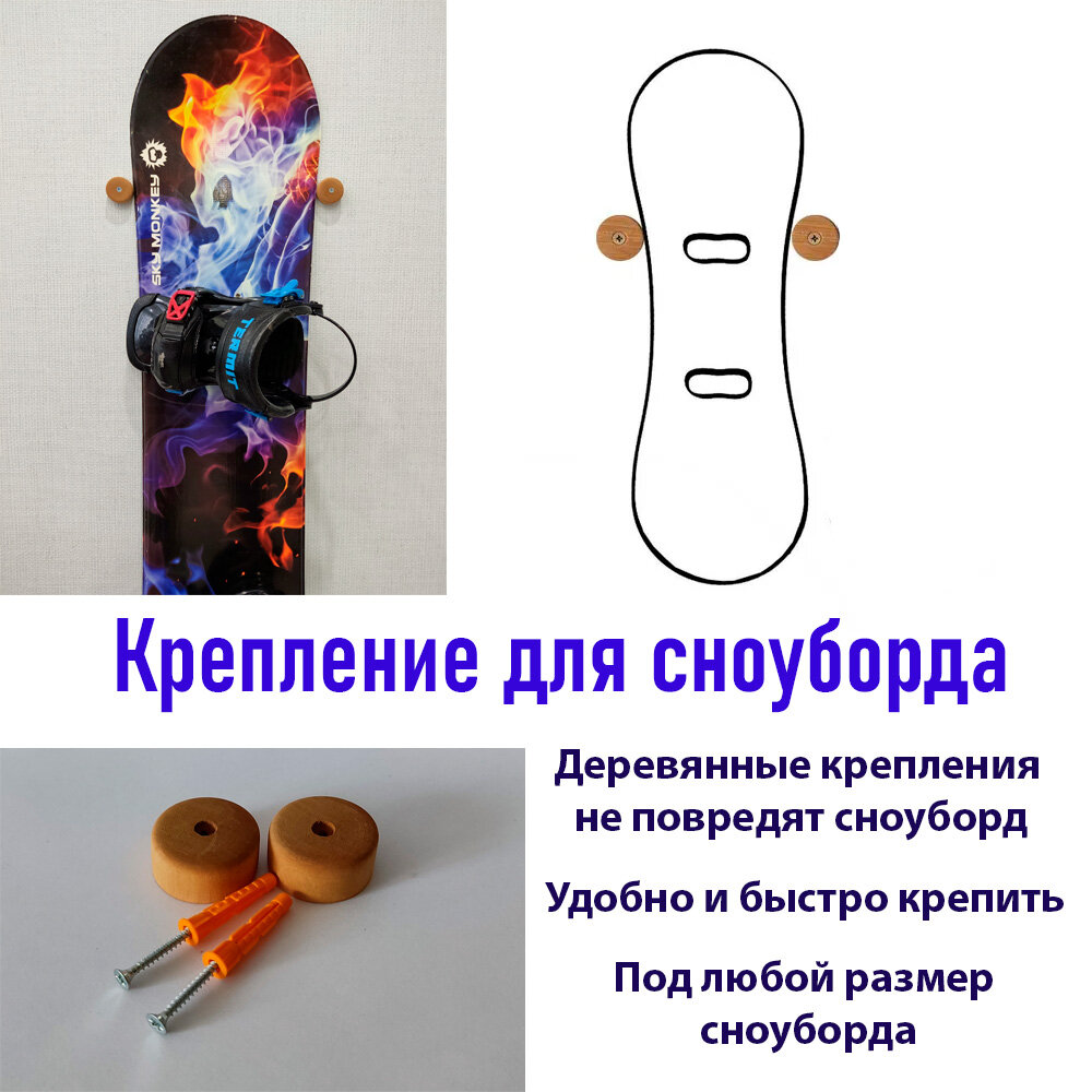 Держатель крепление для хранения сноуборда, вейкборда, из дерева, универсальный — фото 1