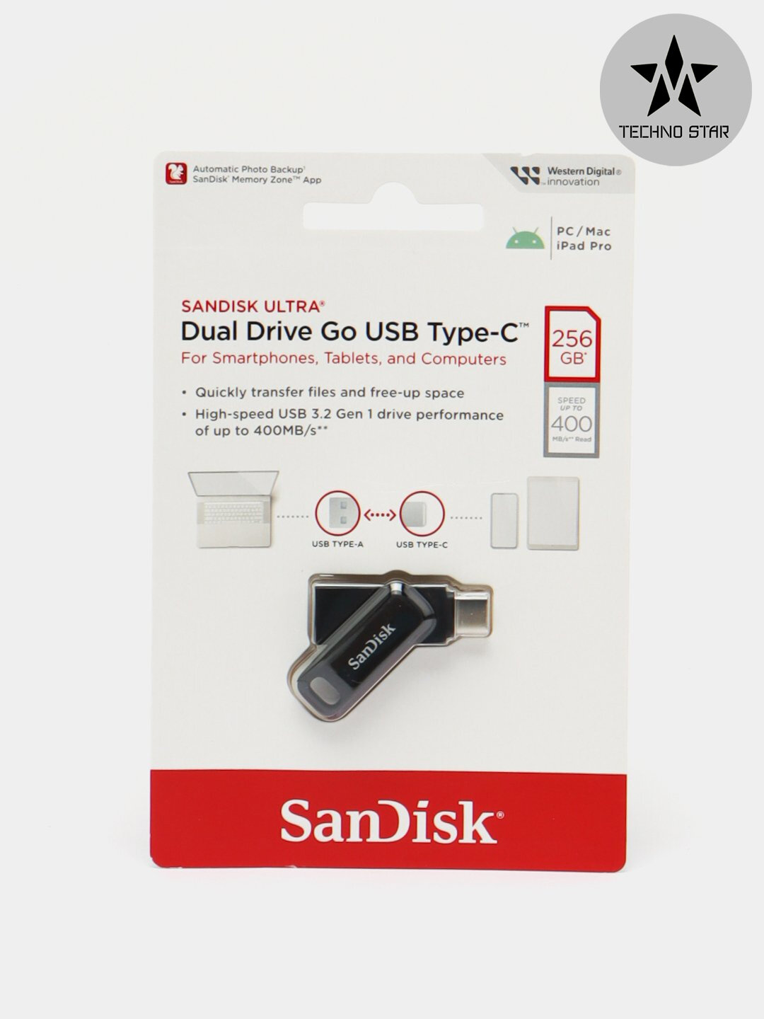 Флешка Sandisk Ultra Dual Drive Type-C 256 Gb 400Mb/s Usb 3.2, iOS/Android/Windows