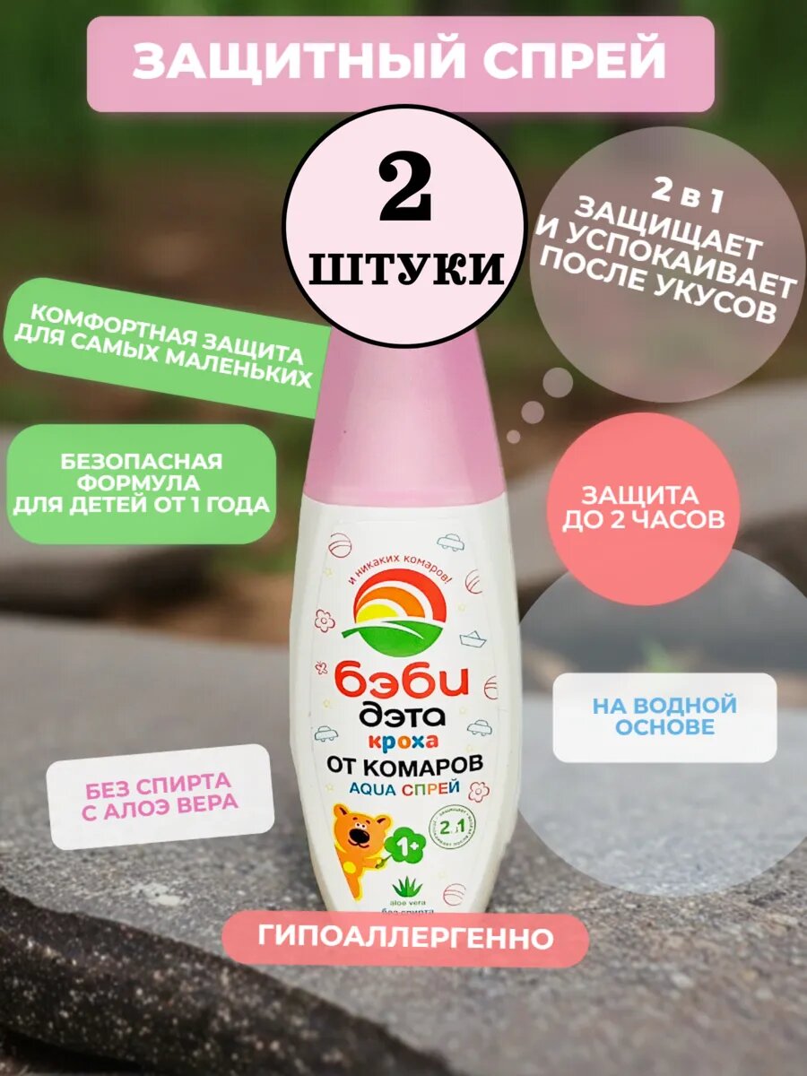 2шт Средство от комаров для детей с 1 года AQUA спрей