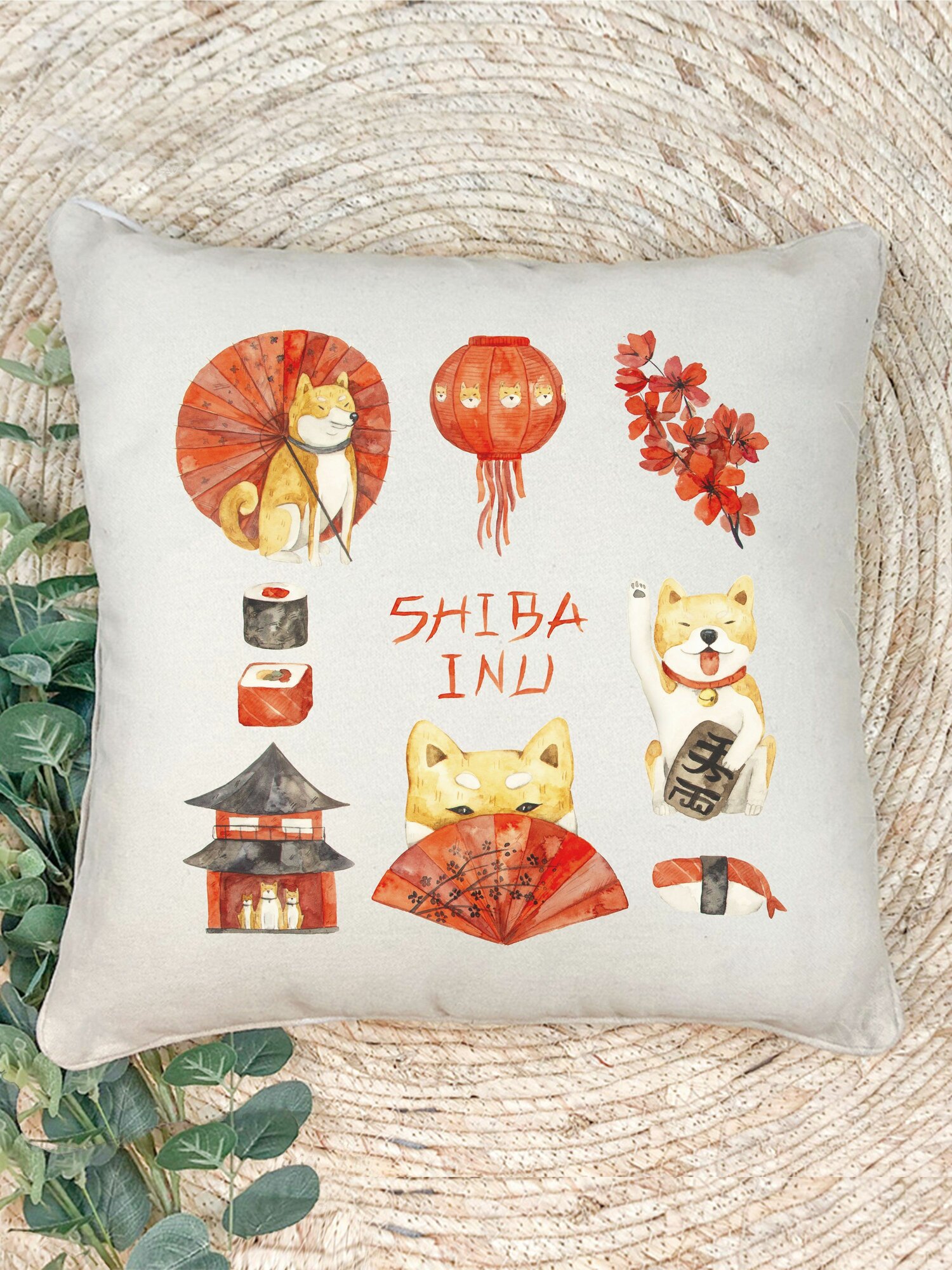 Наволочка для декоративной подушки Gerasim "Япония и Сиба Ину", 41х41 см, эко-ткань хлопок/полиэфир