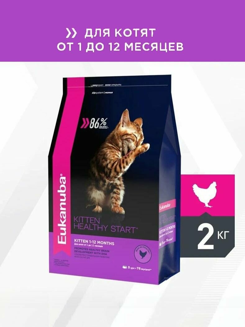 Сухой корм для котят Eukanuba Healthy Start с птицей, 2 кг