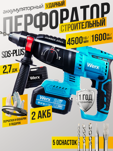 Изображение товара Перфоратор CoreGoods, профессиональный, в кейсе, с двумя аккумуляторами