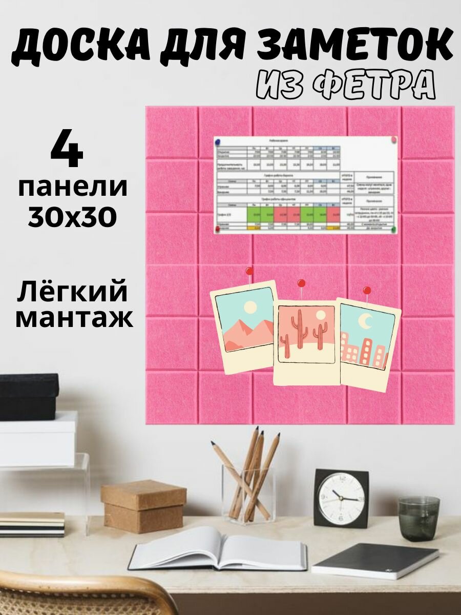 Текстильная доска для заметок и фотографий на стену 4 шт