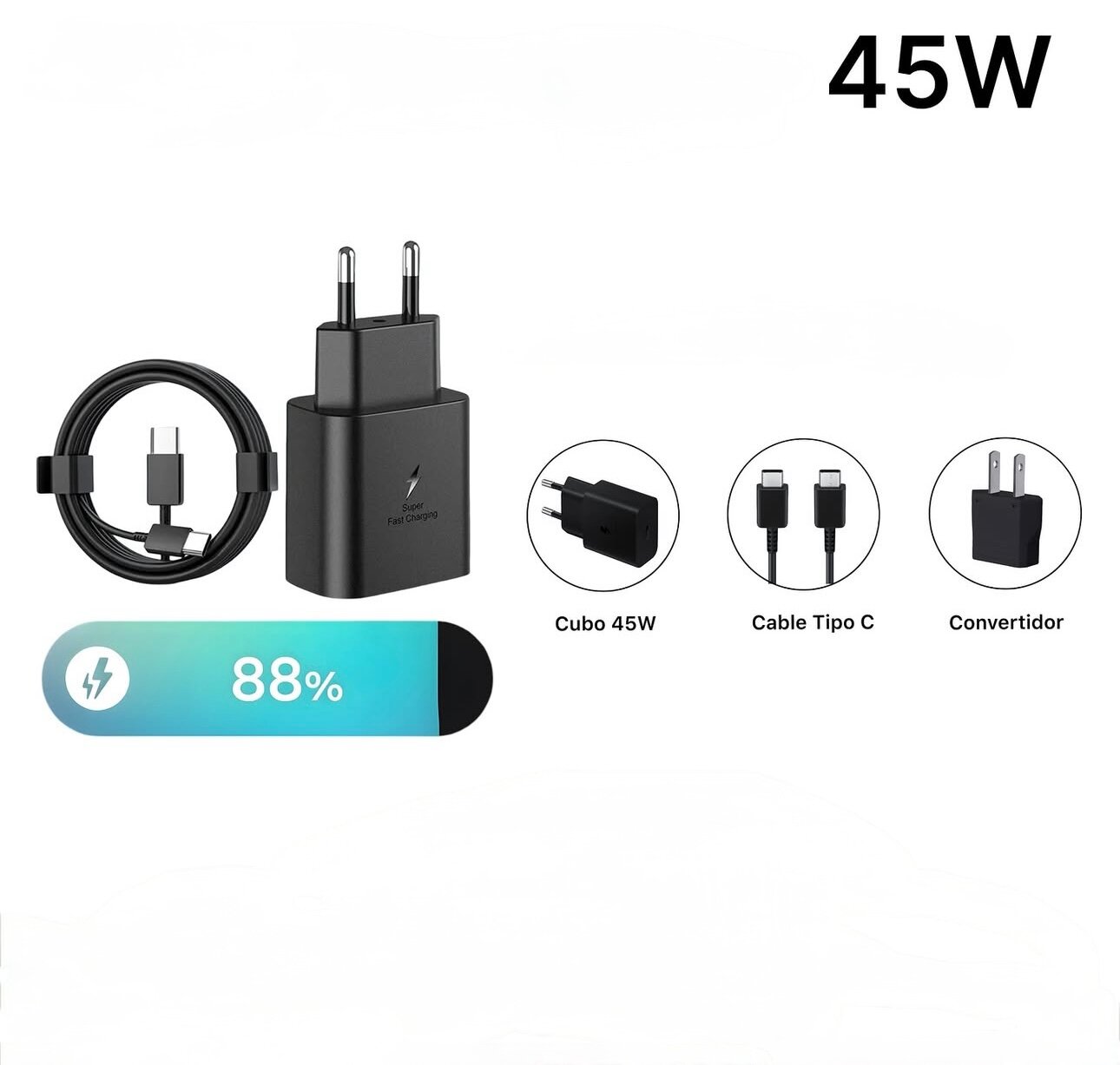 Адаптер питания с кабелем, 45W, USB-C, PD, для быстрой зарядки)