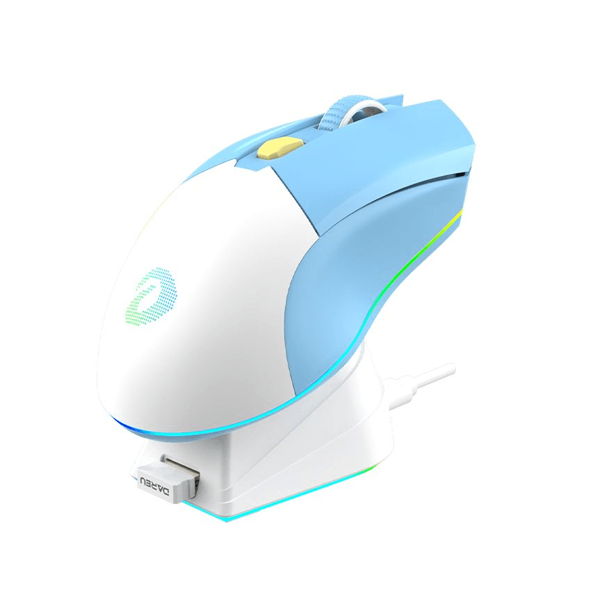Мышь игровая беспроводная Dareu EM901X Blue-White, RGB, док-станция