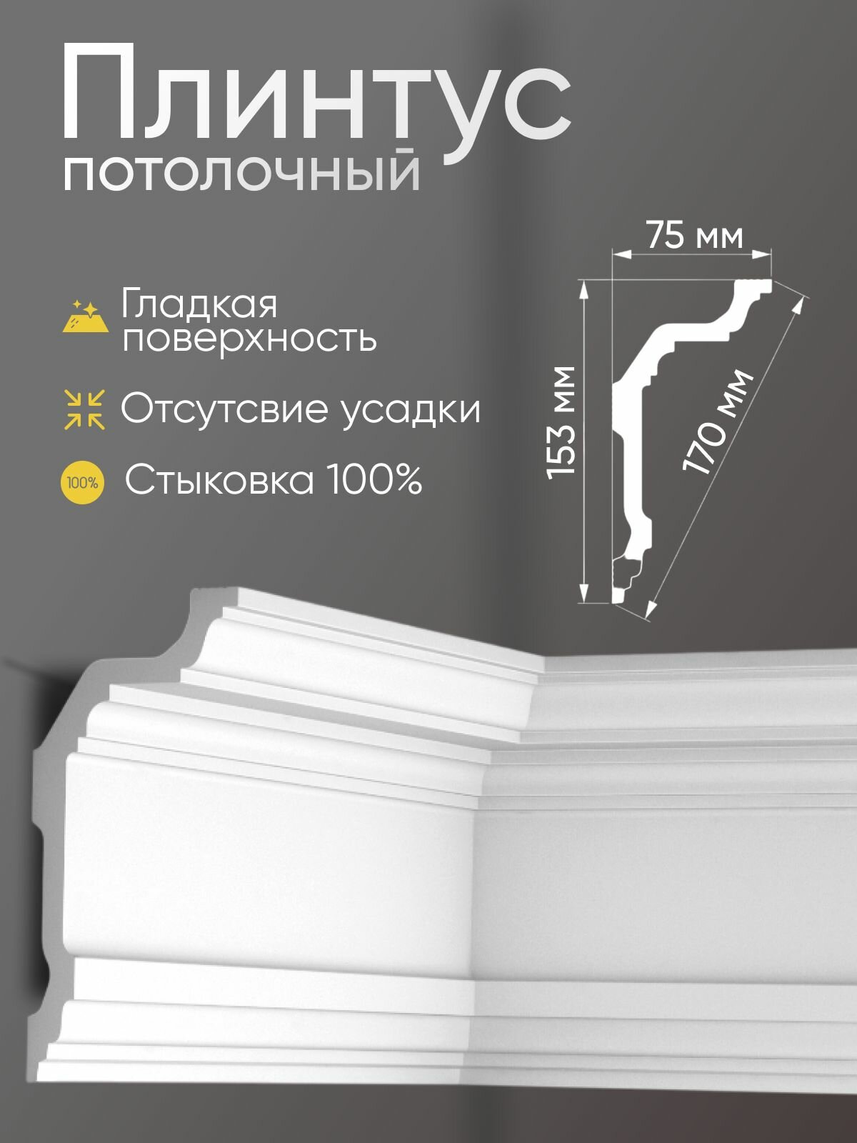 Плинтус потолочный 4 шт GLANZEPOL 200 см пенополистирол белый GPL7