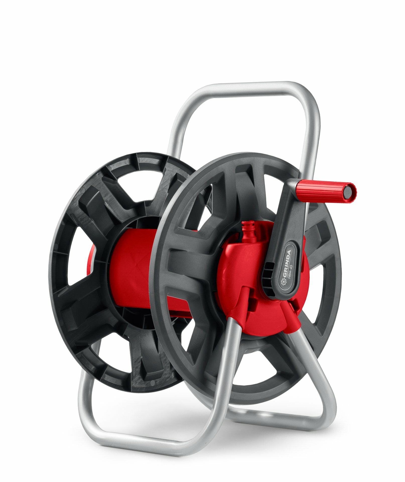 Катушка для шлангов GRINDA HRM-45 45м x 1/2″ и 15м x 3/4″ стальные опоры пластиковый барабан