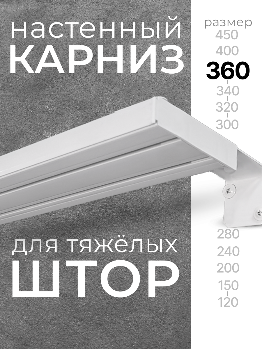 Карниз настенный двухрядный 360 см для тяжелых штор.
