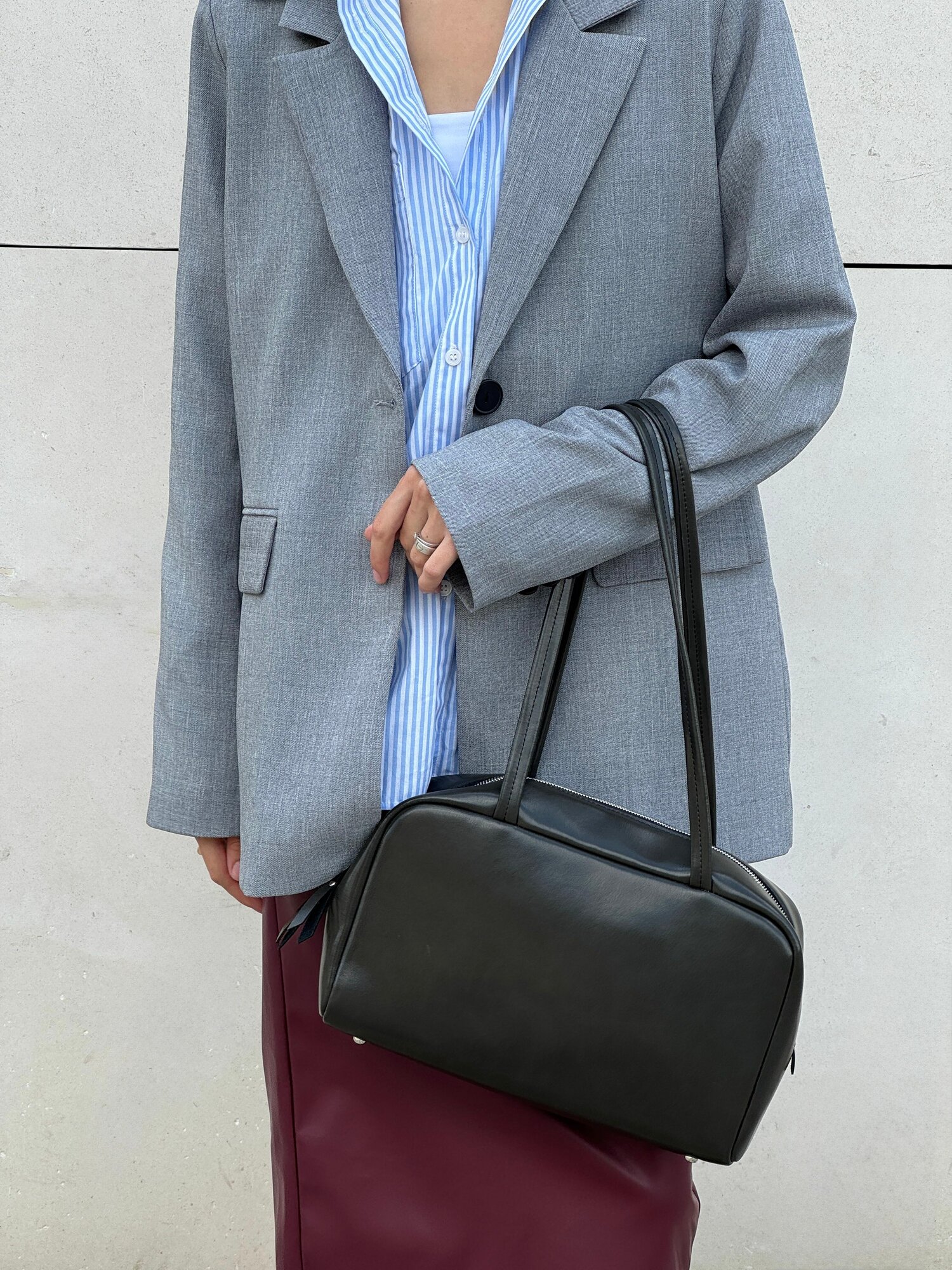 Сумка багет Reversal, фактура гладкая, хаки, серый — фото 1