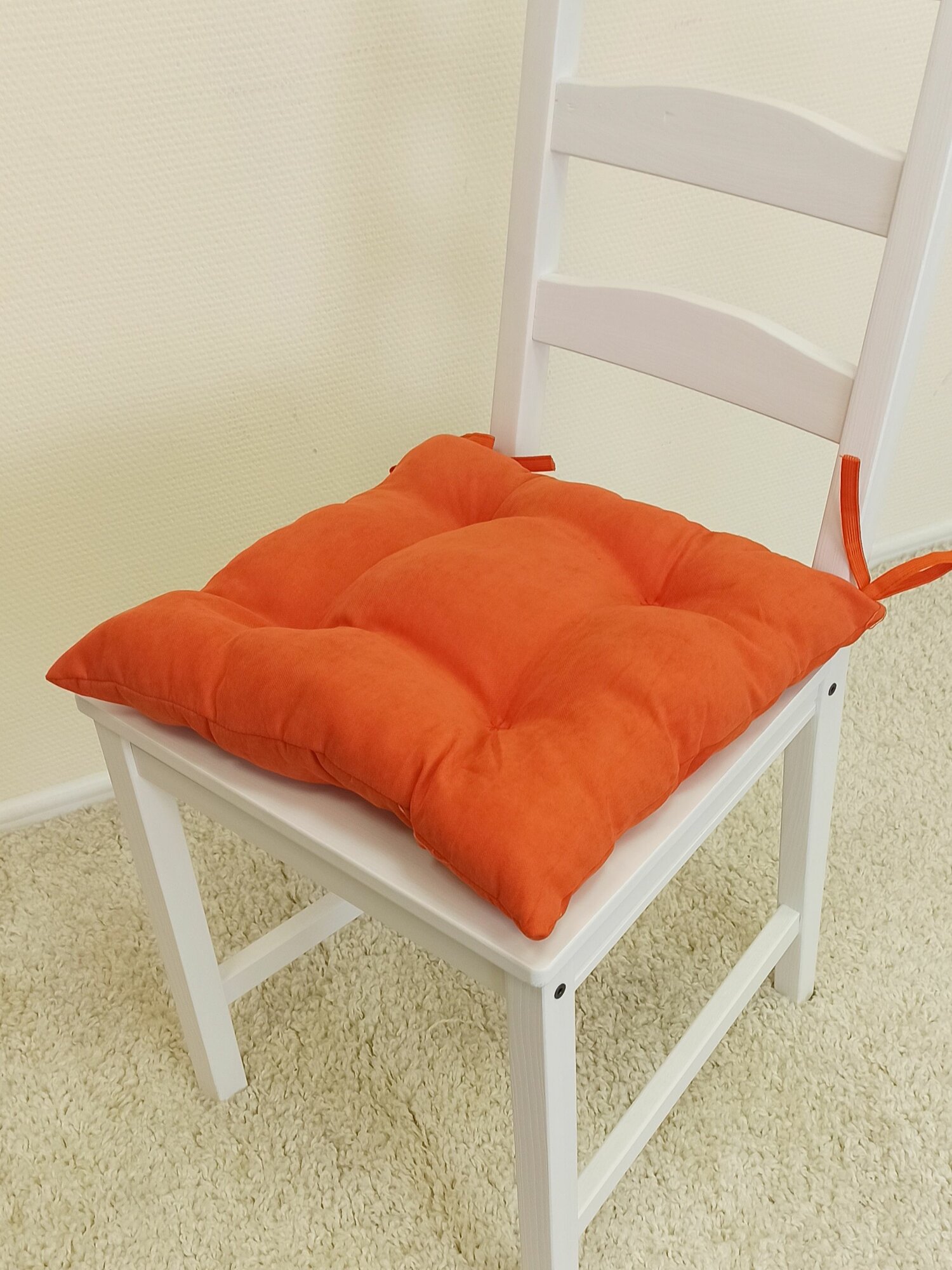 Кружева Подушка на стул с завязками Канвас 40х40 см оранжевый