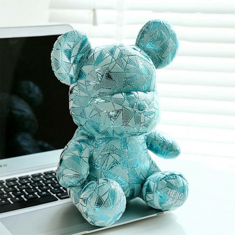 Игрушка мягкая Синий "Медвежонок Bearbrick", узор геометрических фигур