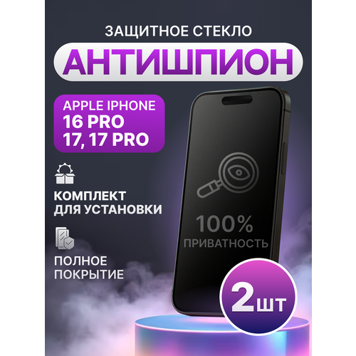 фото Защитное стекло антишпион для apple iphone 16 pro, iphone 17, iphone 17 pro полное покрытие (полноэкранное) черное 2 шт