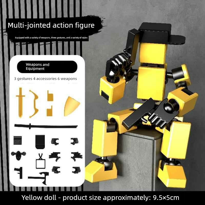 3D-печатная фигурка в стиле блоков, желтая, 3 позы, 4 аксессуара, 6 оружий