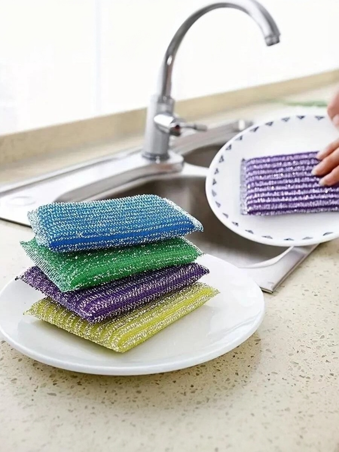 Многоразовые кухонные губки для мытья посуды — универсальные губки для кухни и дома, набор цветных губок, 4+1 шт