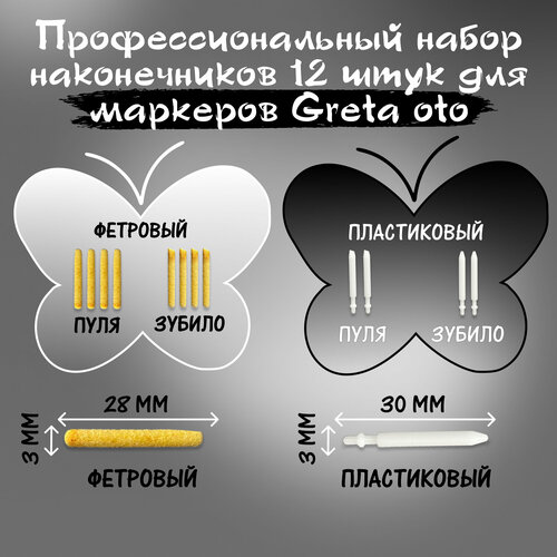 Набор профессиональных наконечников Greta oto для маркеров 12 штук