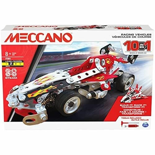 Набор моделей гоночных машин MECCANO 10-в-1 STEM, состоящий из 225 деталей и настоящих инструментов, детская игрушка от 8 лет, 6060104