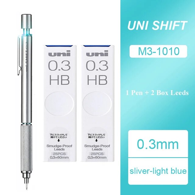Uni SHIFT M3-1010, 0.3 мм, 2 Box HB, silver-light blue