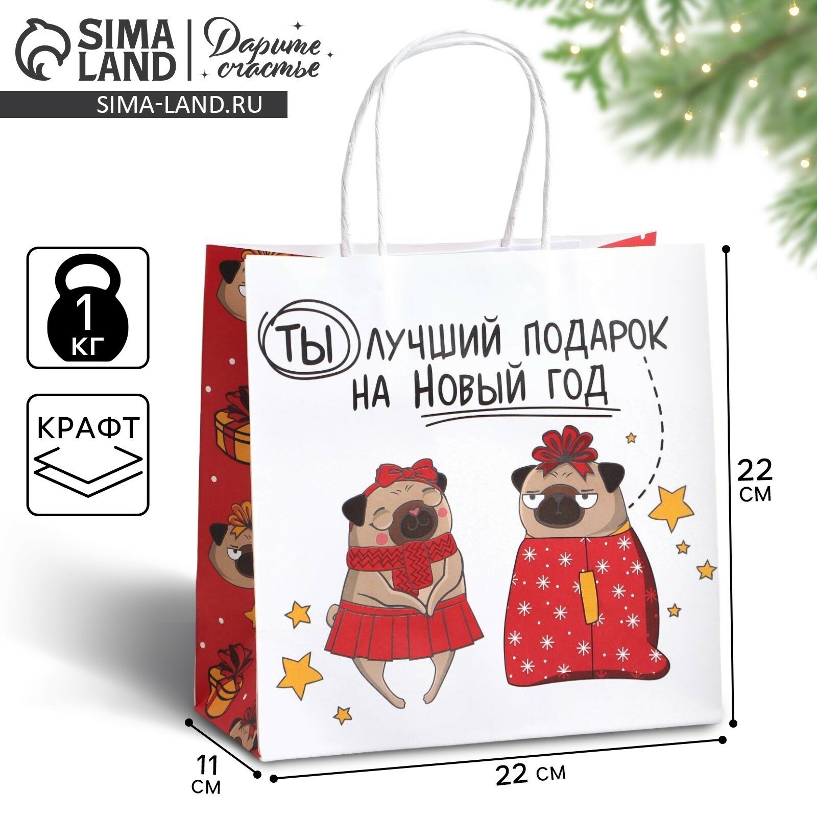 Подарочный пакет «Ты - лучший подарок», 22 х 22 х 11 см, крафт, для упаковки подарка на Новый год