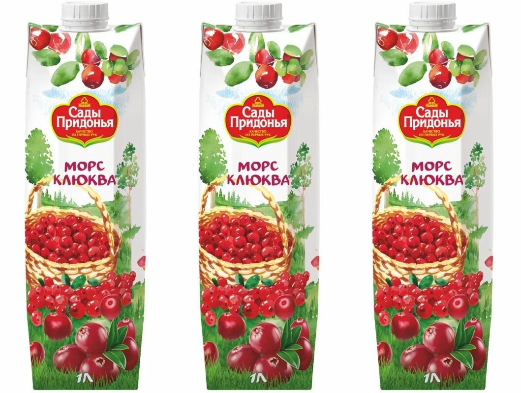 Сады Придонья Морс клюквенный 1 л, 3 шт