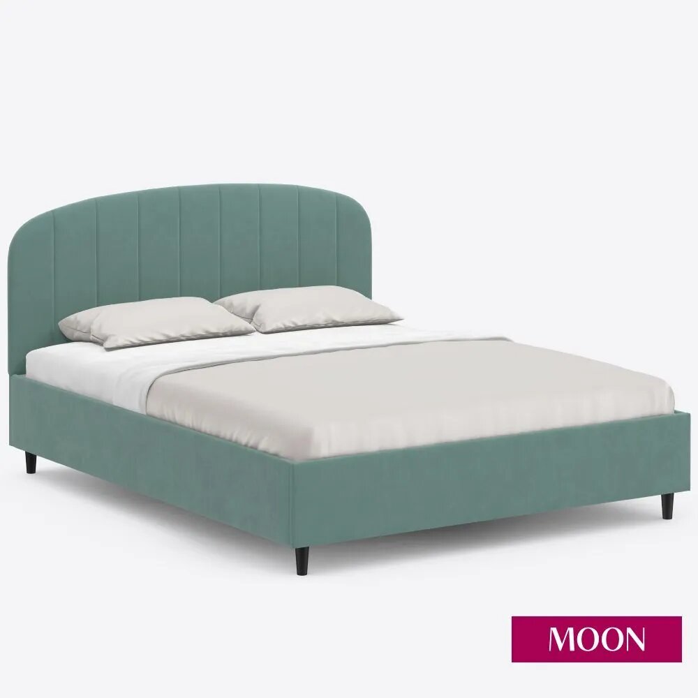 Кровать двуспальная с подъемным механизмом на ножках, MOON FAMILY 1262, размер 140х200 см, велюр светло-зеленый. Ортопедическое основание в комплекте