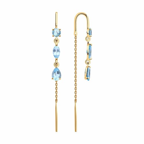 фото Серьги цепочки diamant online, красное золото, 585 проба, топаз, длина 5 см, , голубой