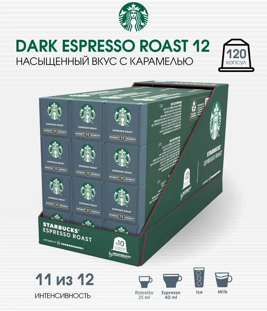 Набор 120 капсул кофе Старбакс Dark Espresso Roast
