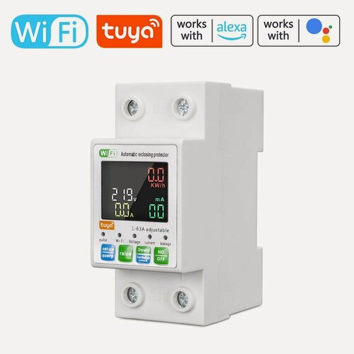 Изображение товара Умный автоматический выключатель Tuya с Wi-Fi, однофазный измеритель электроэнергии с подсветкой и ЖК-дисплеем, дистанционное управление через приложение, TYPE