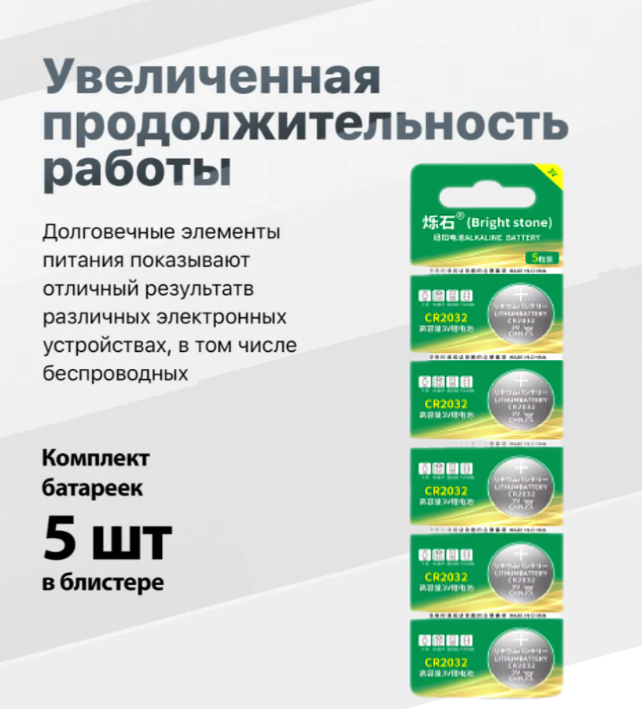 Батарейки литиевые CR2032, Li-Ion, 3В, типоразмер 20х3,2мм, в коробке 5шт — фото 1