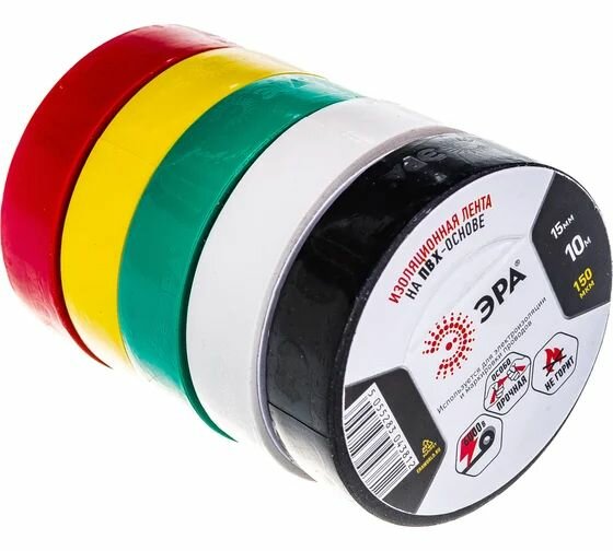 ПВХ-изолента ЭРА 15мм x 10м, 5 цветов — фото 1