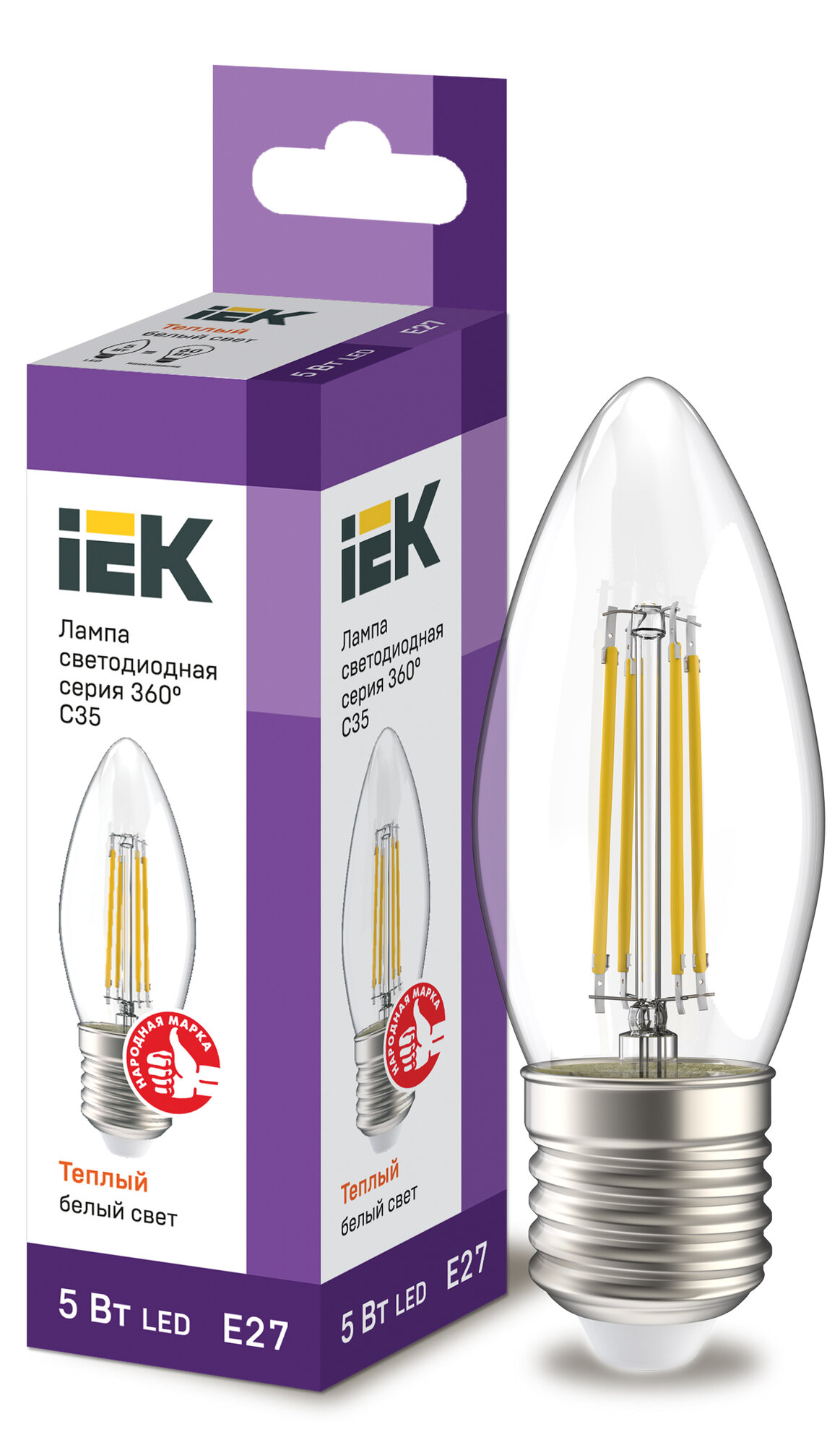 Лампа светодиодная LED IEK Свеча, серия 360°, E14, C35, 7 Вт, 3000 K, теплый свет