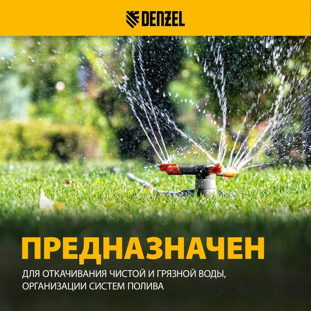 Дренажный насос для чистой и грязной воды DENZEL DP800A, 800 Вт, 13000 л/ч, напор 5 м и максимальная глубина погружения 5 м, встроенный автоматический выключатель 97219 — фото 1