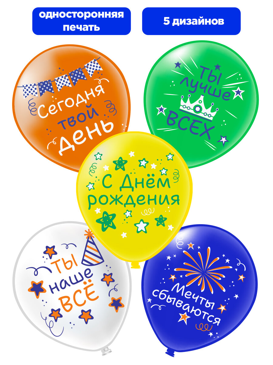 Воздушные шары детские "С днем рождения" для мальчика, девочки, сына, дочки 30 см упаковка 10 штук — фото 1