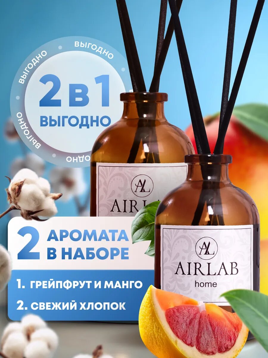 Набор диффузоров Airlab Home, с палочками, аромат манго, 50мл, 2шт