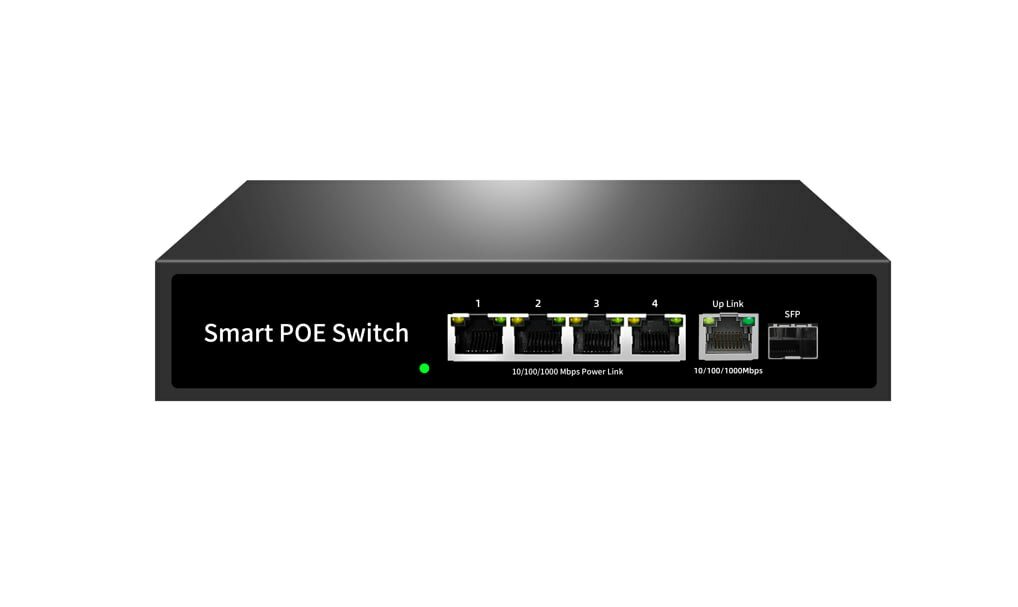 Коммутатор POE, POE 4x1000 Мбит/с, Uplink 1x1000 Мбит/с, 1xSFP
