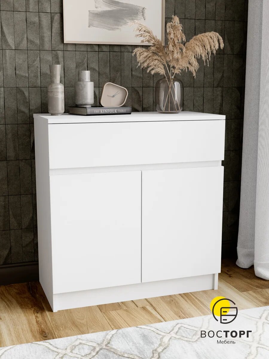 Комод Восторг Мебель, современный стиль, ЛДСП, белый шагрень, с ящиком