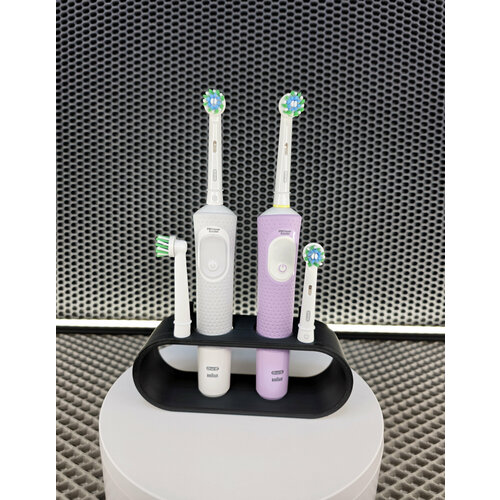 Подставка для электрических зубных щеток, с держателями насадок, на два прибора, черная