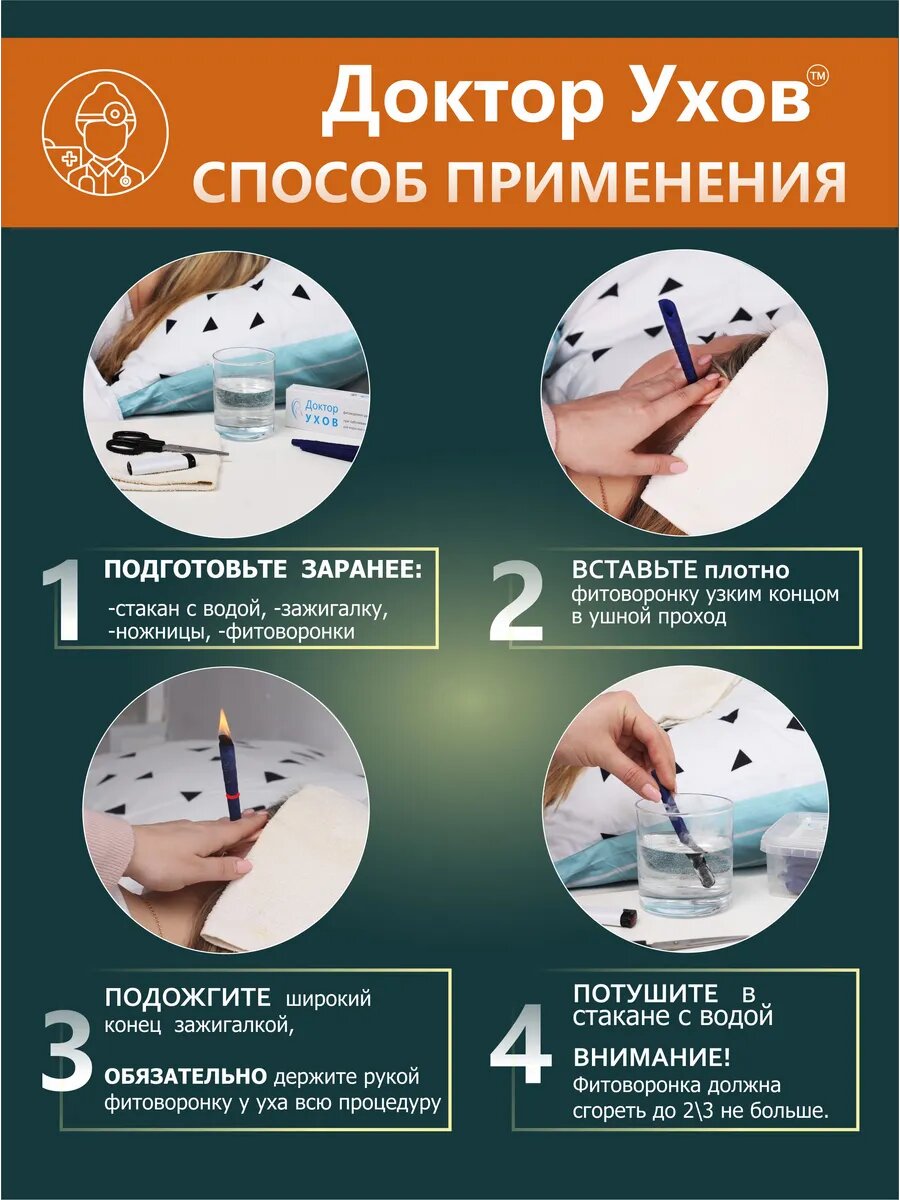 Изображение Фитоворонки ушные 12шт; свечи для чистки ушей