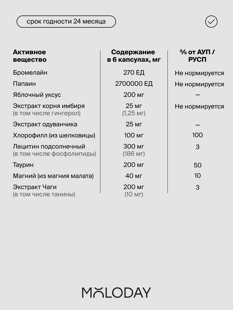 Картинки Растительные ферменты, комплекс ЖКТ Усвоение, MOLODAY, 180 капсул