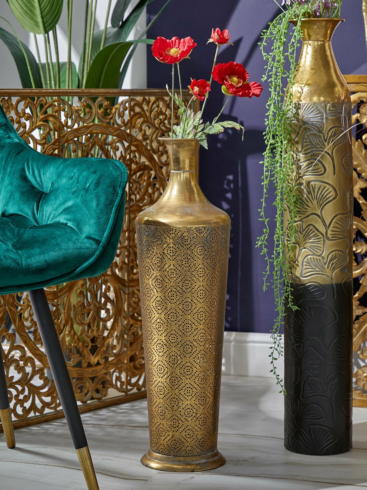 57-433 Ваза интерьерная 19х19х69см, Железо, цвет золотистый, Glasar