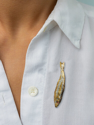 Изображение товара Брошь, серебро, 925 проба, золочение, фианит