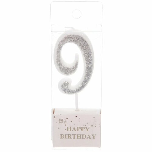 Свеча для торта Цифра Иллюзия «9» 9,5 см, серебро