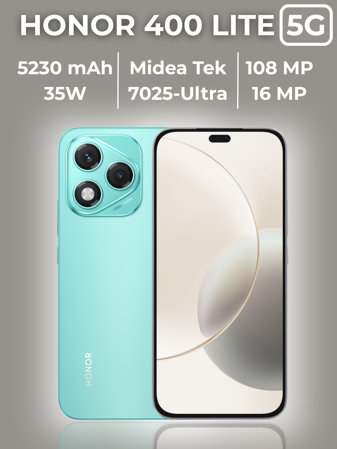 Смартфон Honor 400 Lite, 8GB/256GB, AMOLED 120Hz, IP65, защита от воды и пыли, цвет зеленый