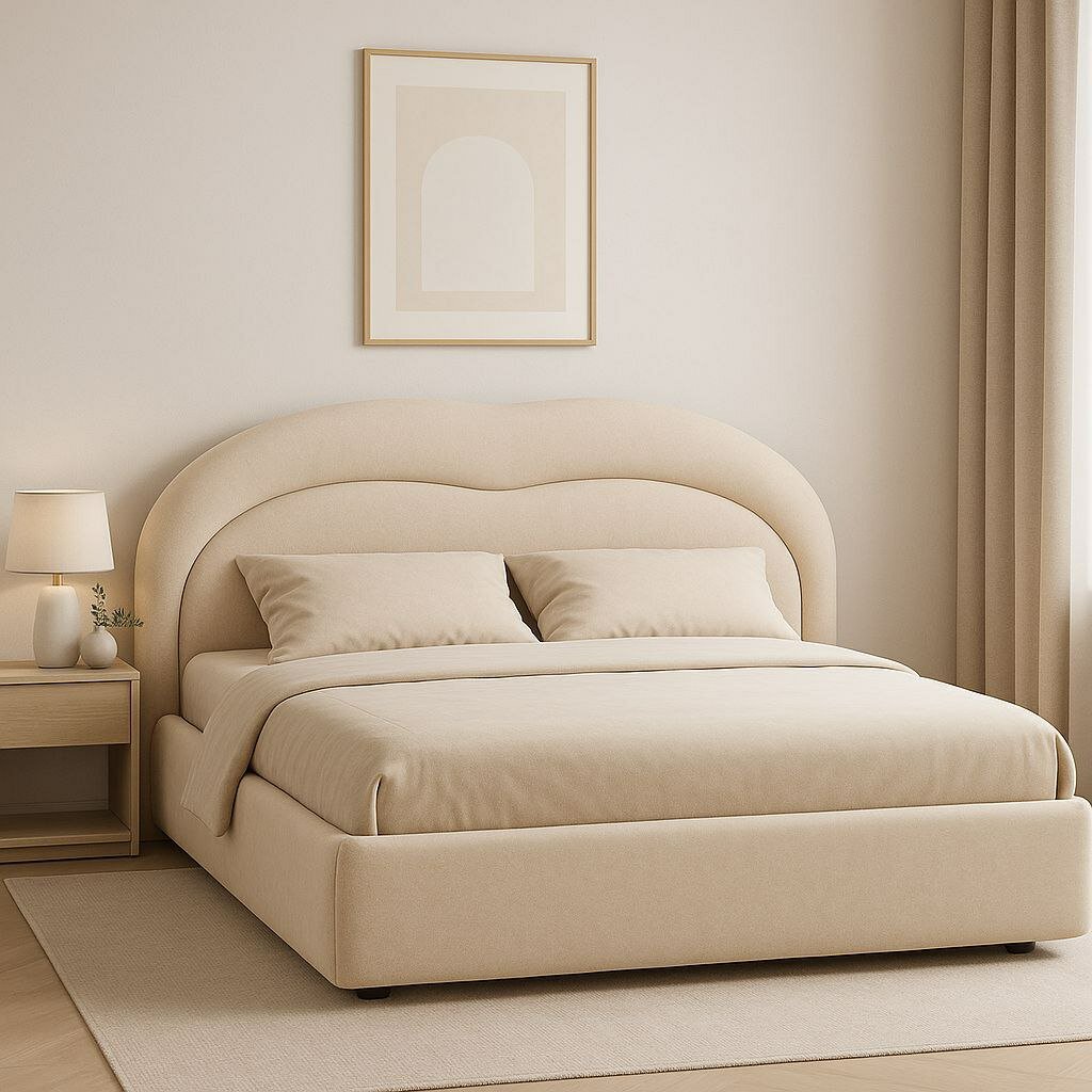 Кровать двуспальная 180х200 с мягким изголовьем, ортопедическая ASL Kelio цвет бежевый