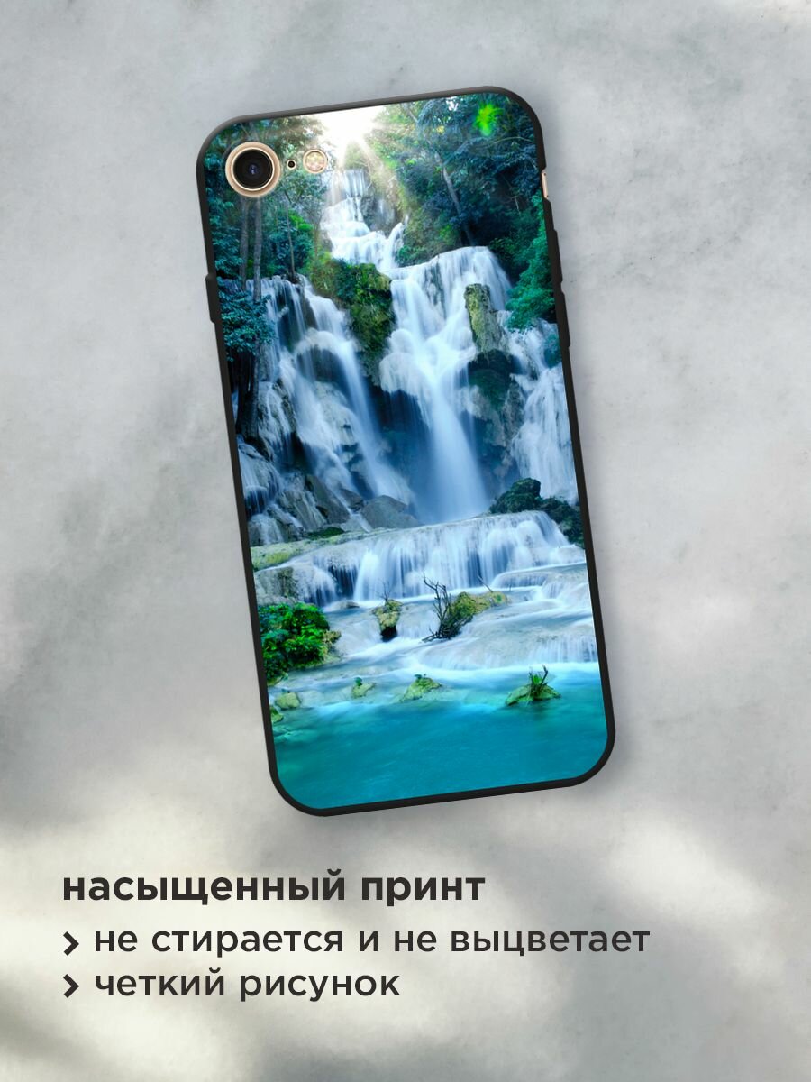 Черный матовый чехол на Apple iPhone 7 / Айфон 7 с принтом "Водопад 8" — фото 1