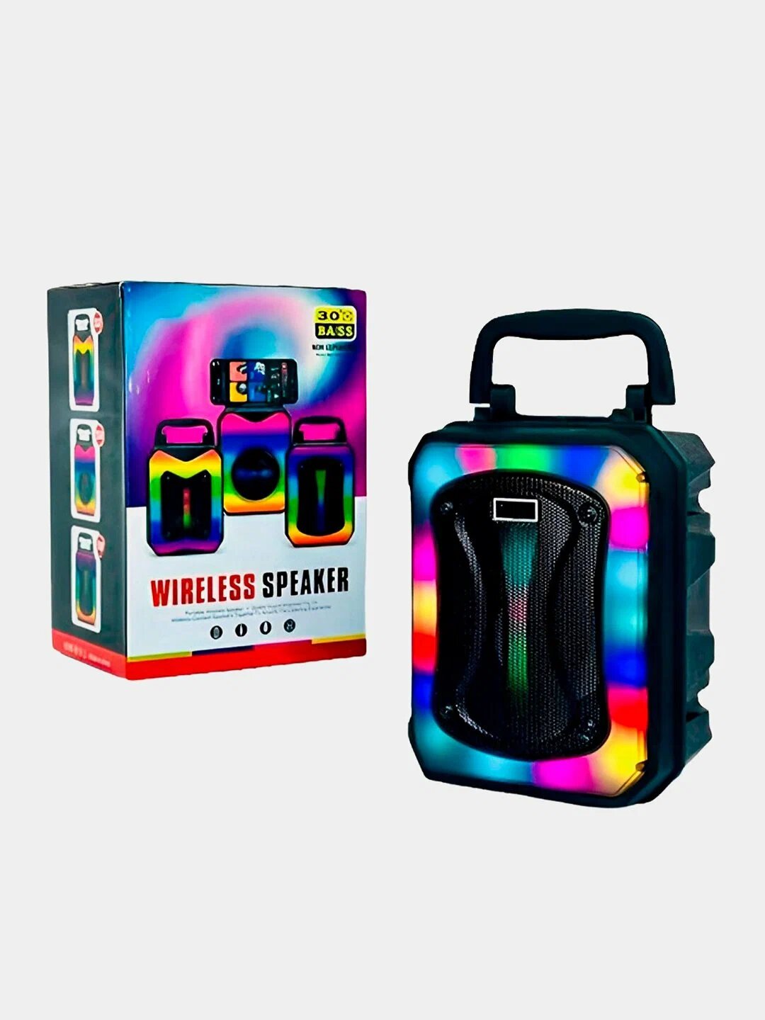 Большая беспроводная колонка Bluetooth, караоке, с RGB подсветкой, с микрофоном и пультом