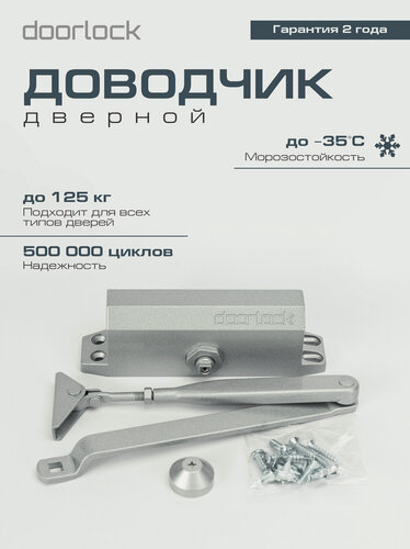 Изображение товара Доводчик дверной DOORLOCK DL77N 4/5 морозостойкий уличный для калитки от 90 до 125 кг.