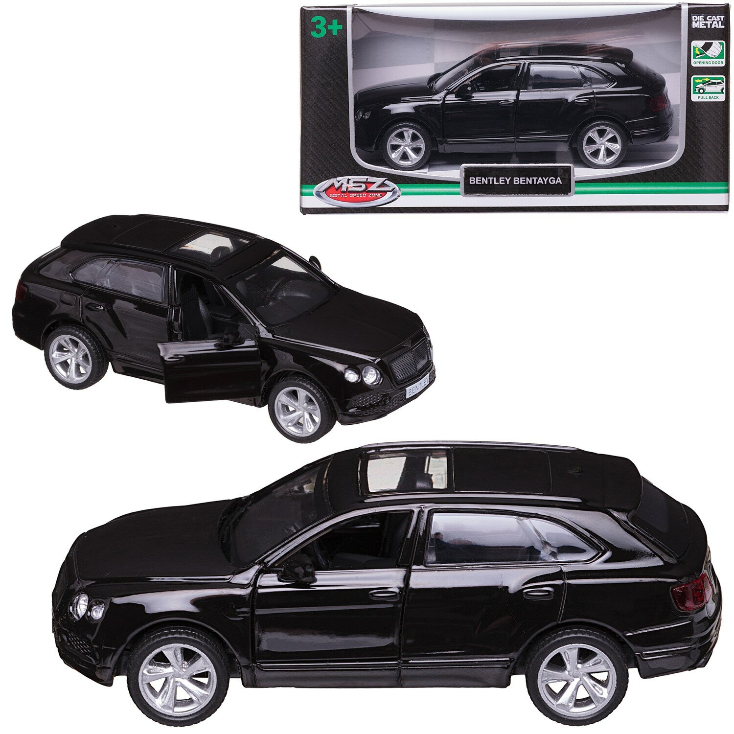 Машинка металлическая MSZ серия 1:43 Bentley Bentayga, цвет чёрный, инерционный механизм, двери открываются WE-15955B