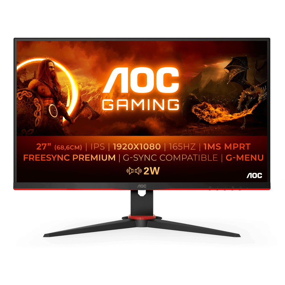 AOC Монитор AOC 27" 27G2SPAE Black-Red (IPS, 1920x1080, D-Sub+HDMI+HDMI+DP, 1 ms, 178°/178°, 250 cd/m, 1000:1, 165Hz, MM) 27G2SPAE