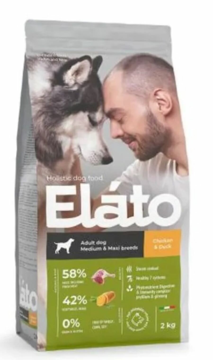 Elato Holistic сухой корм для собак средних и крупных пород Курица и Утка 2кг